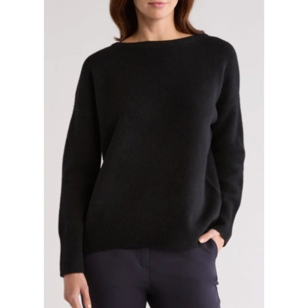 Vince Wool Cashmere Boatneck Sweater XS Black Knit Pullover $425 Retail